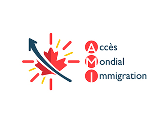 劉琦的加拿大晨光五洲移民顧問公司      法文為： Accès Mondial Immigration logo設(shè)計